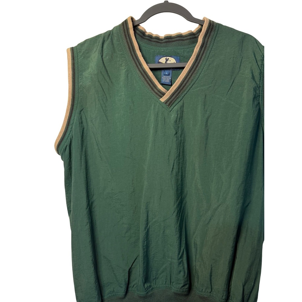 VTG AM Player‎ Golf Vest Green Nylon V-Neck Mens Large 90s Happy Gilmore Style